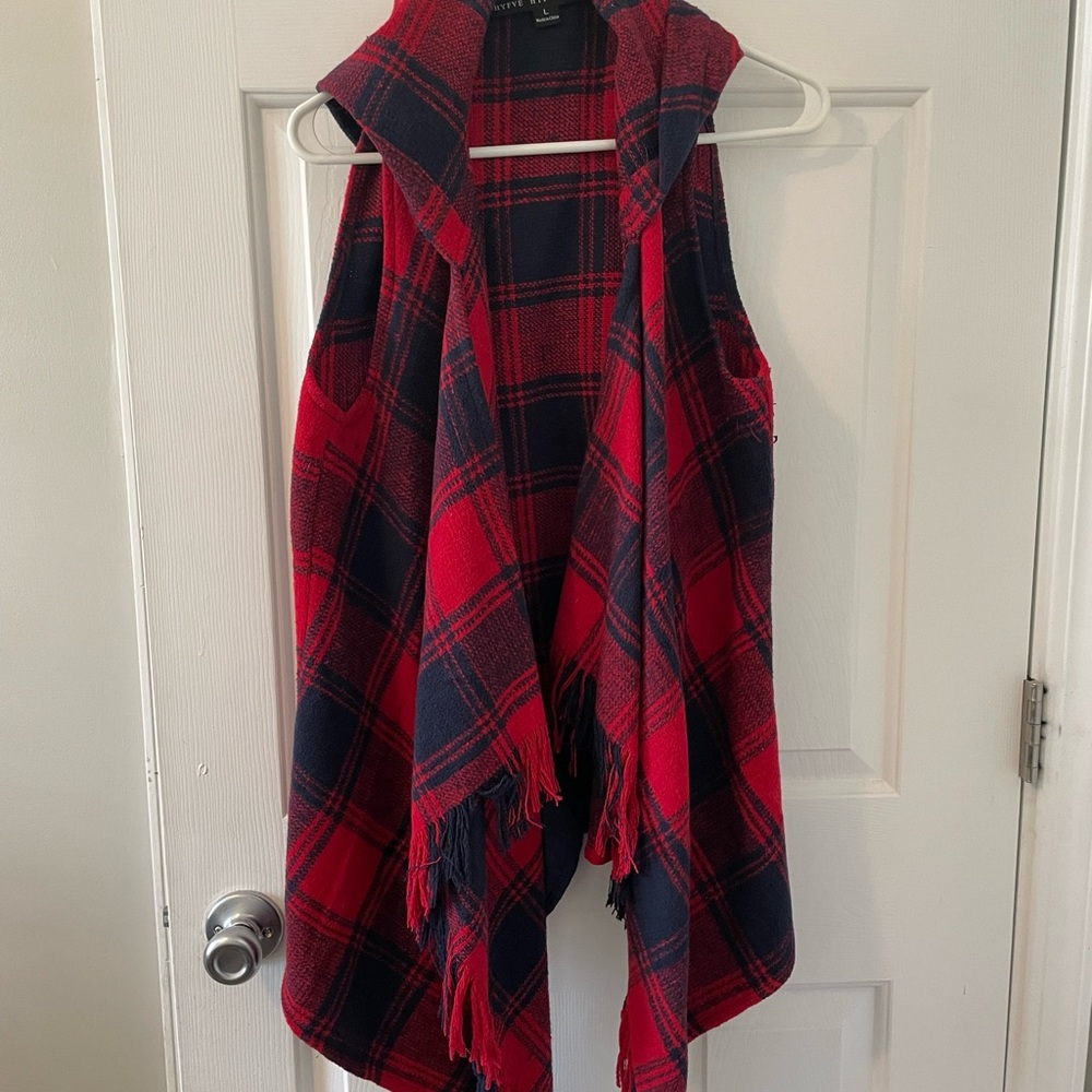 HYFVE Red and Black Plaid Hooded Vest